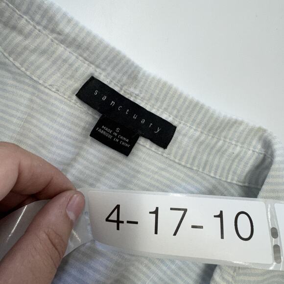 Sanctuary Shirt Womens‎ Small White Blue Striped Linen Blend Button Pullover Top - Picture 3 of 6